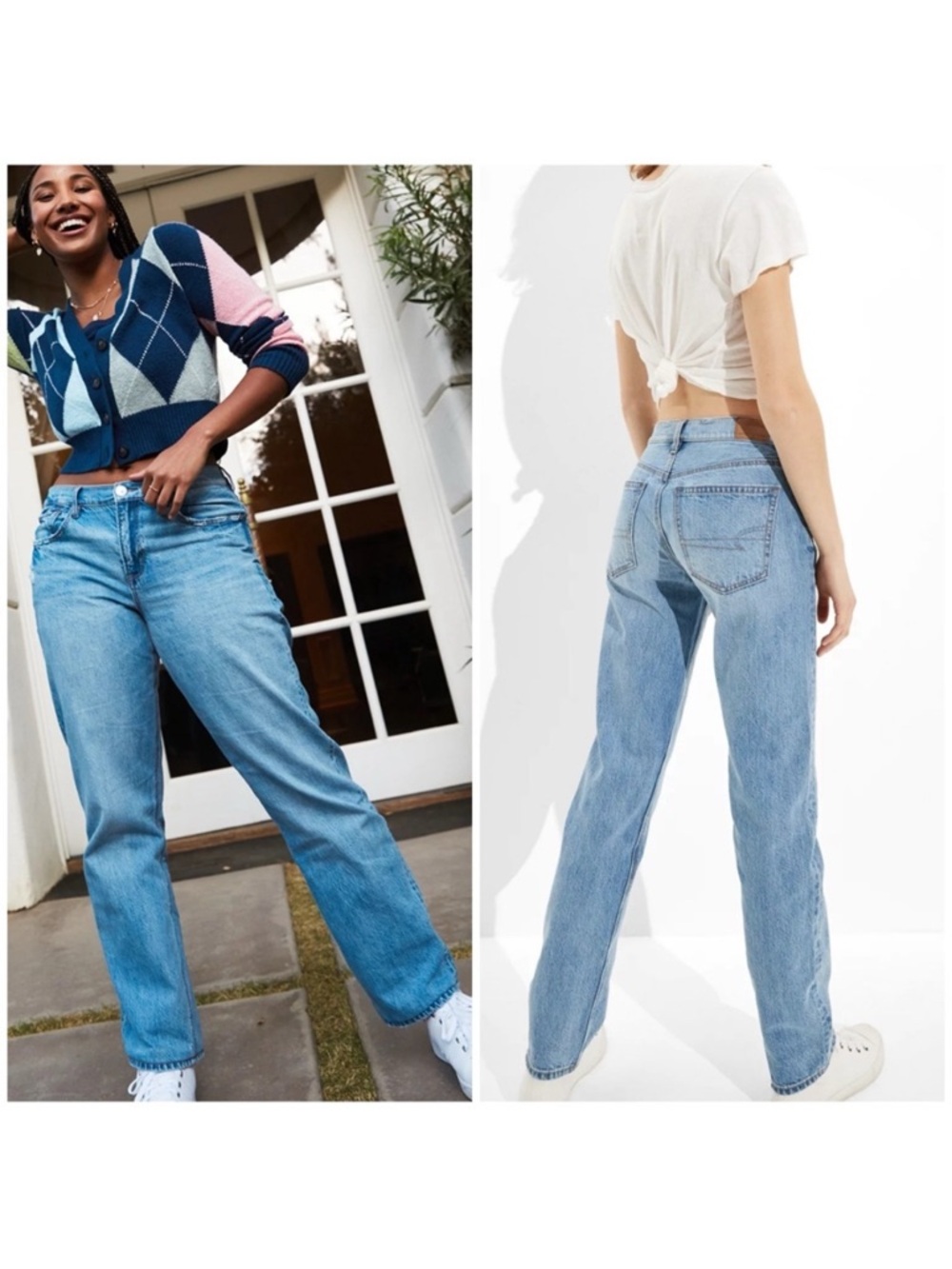 American Eagle Low-Rise '90s Straight Jeans in Washed Blue